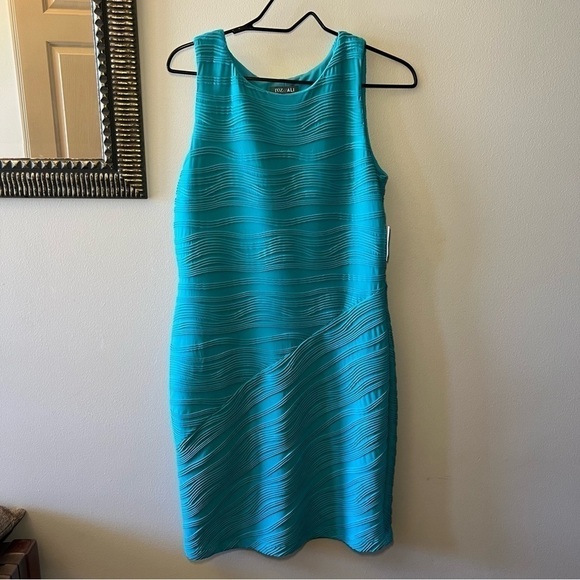 Roz & Ali Womens 8 Sleeveless Wavy Aqua Blue Green Bodycon Stretch Dress - Picture 2 of 15